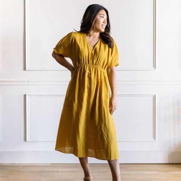 The Korner Mustard Yellow Linen Dress | Small - Picture 2 of 6